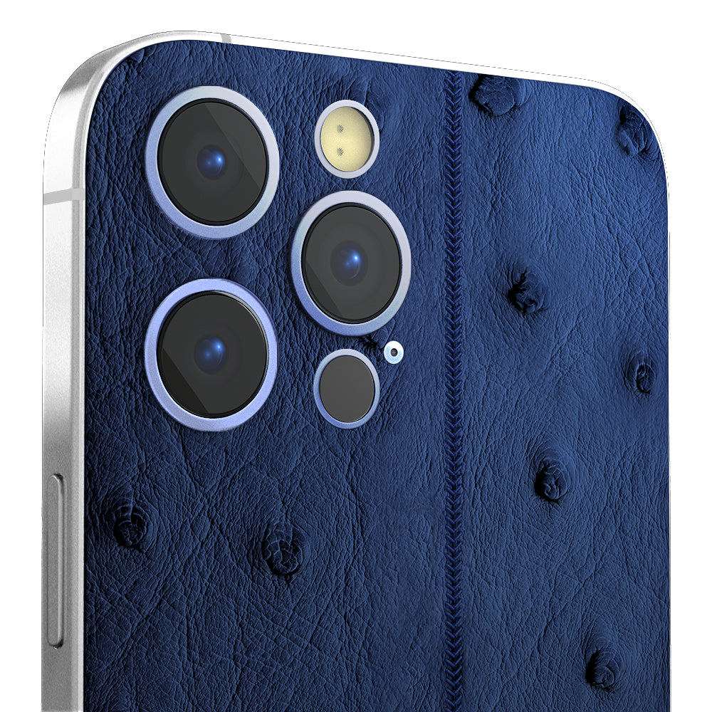 iPhone 16 Pro Max - Silver + Navy Blue Leather Ostrich