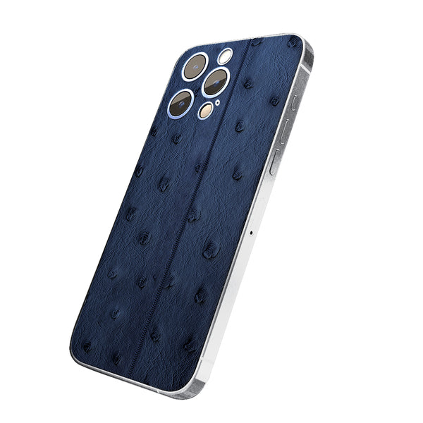 iPhone 16 Pro Max - Silver + Navy Blue Leather Ostrich