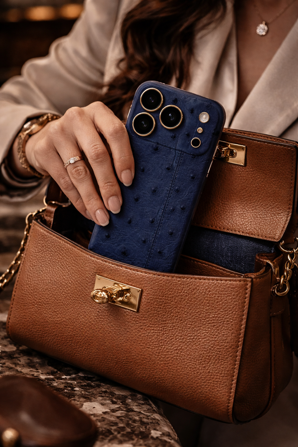 IPHONE 17 PRO MAX OSTRICH NAVY LEATHER EDITION