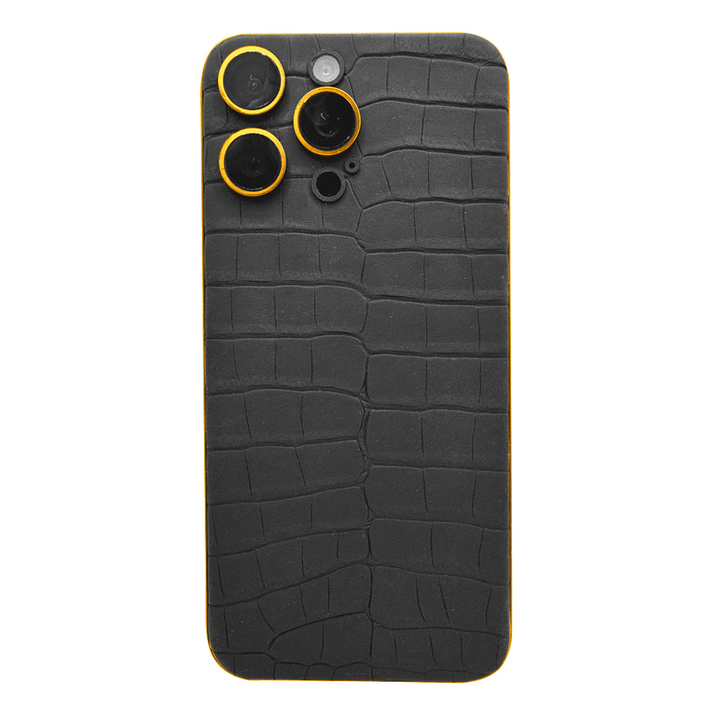 iPhone 16 Pro Max - Graphite Leather Alligator 24K Gold