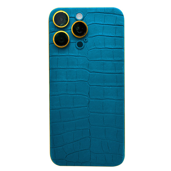 iPhone 16 Pro Max - Blue Leather Alligator 24K Gold