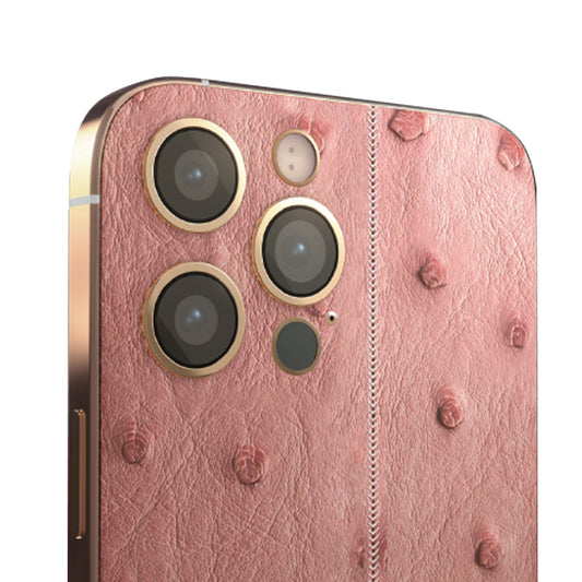 IPHONE 16 PRO MAX PINK LEATHER OSTRICH 24K GOLD