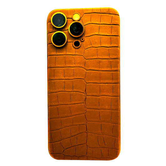 IPHONE 16 PRO MAX ORANGE LEATHER ALLIGATOR 24K GOLD