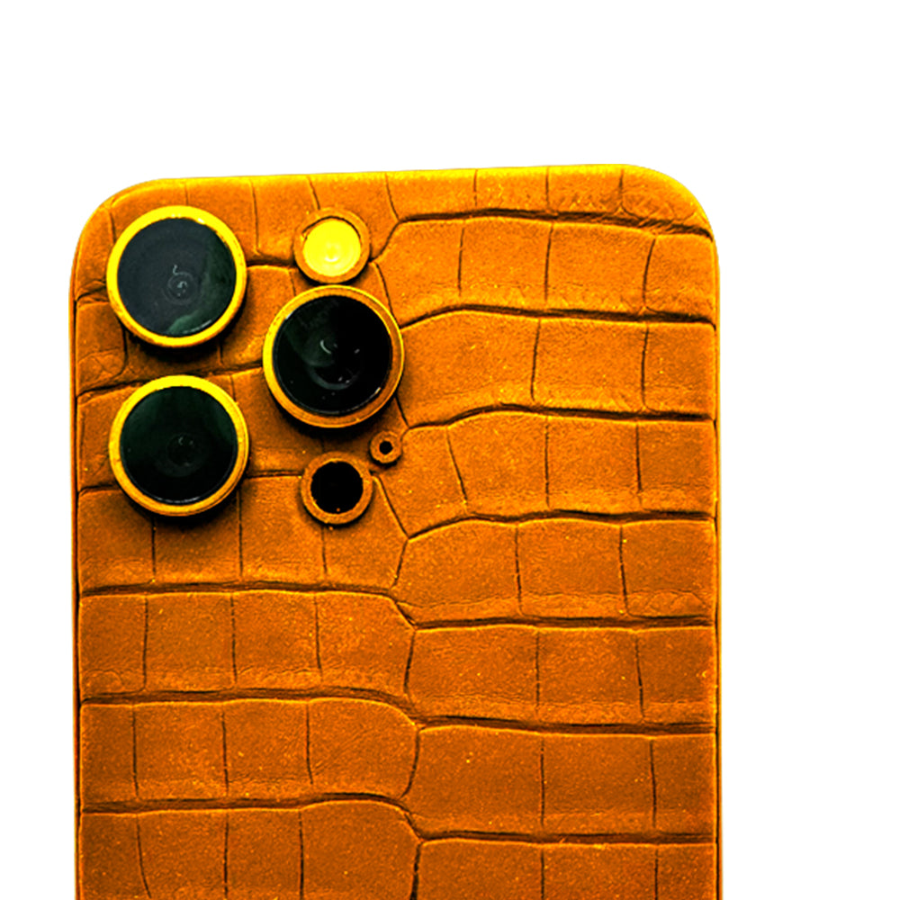 iPhone 16 Pro Max - Orange Leather Alligator 24K Gold