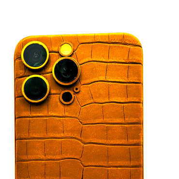 IPHONE 16 PRO MAX ORANGE LEATHER ALLIGATOR 24K GOLD