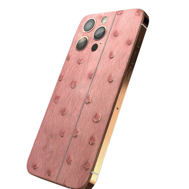 IPHONE 16 PRO MAX PINK LEATHER OSTRICH 24K GOLD