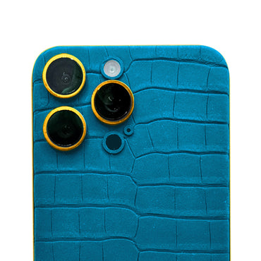 IPHONE 16 PRO MAX BLUE LEATHER ALLIGATOR 24K GOLD