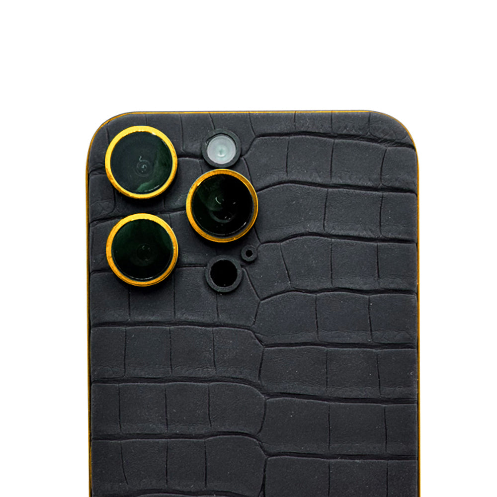 iPhone 16 Pro Max - Black Leather Alligator 24K Gold