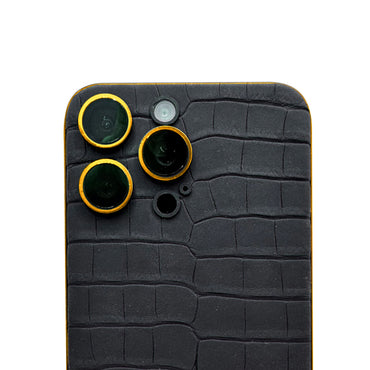 IPHONE 16 PRO MAX BLACK LEATHER ALLIGATOR 24K GOLD