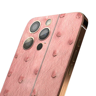 IPHONE 16 PRO MAX PINK LEATHER OSTRICH 24K GOLD