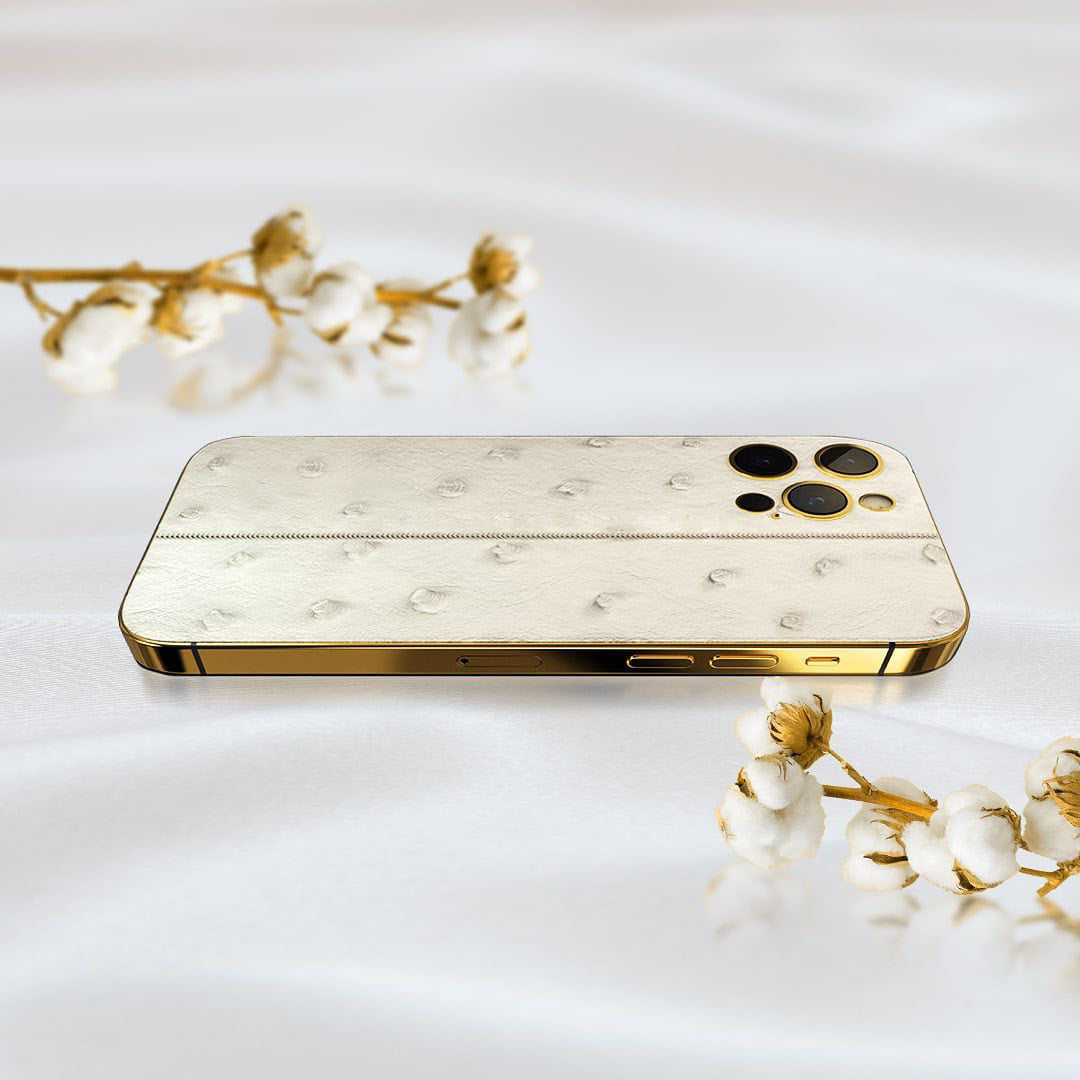 iPhone 16 Pro Max - 24K GOLD + Ivory Leather Ostrich