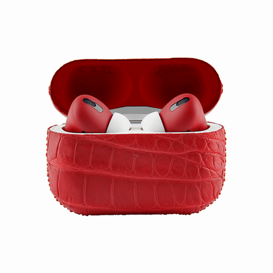 Alligator Red | Customised Hand Painted  Red Leather Luxury Airpods