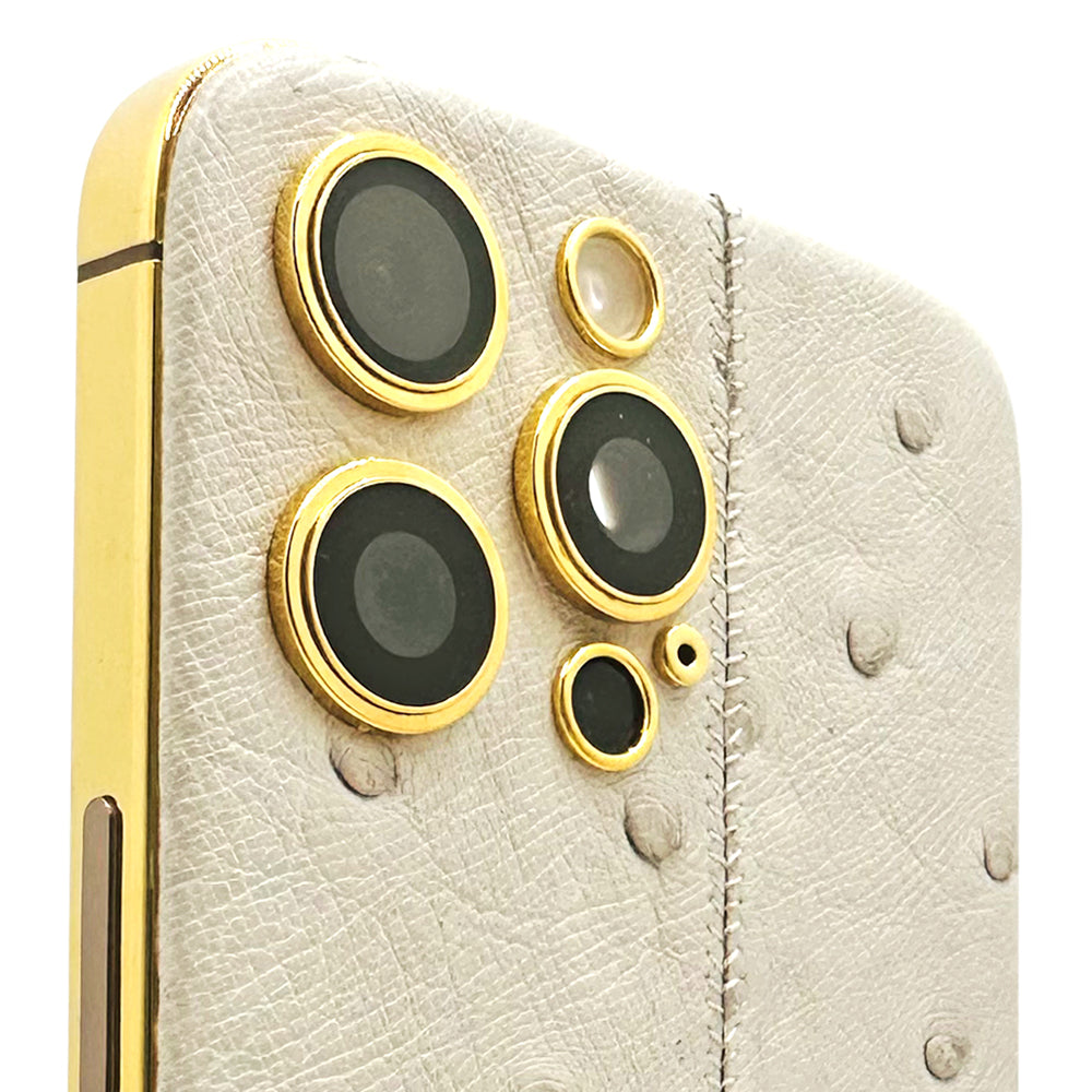 iPhone 16 Pro Max - 24K GOLD + Ivory Leather Ostrich