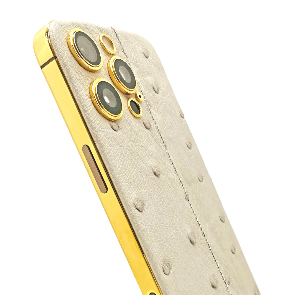 iPhone 16 Pro Max - 24K GOLD + Ivory Leather Ostrich