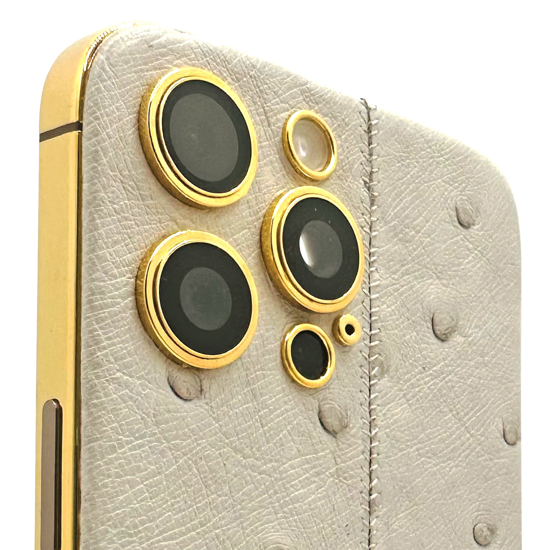 iPhone 16 Pro Max - 24K GOLD + Ivory Leather Ostrich