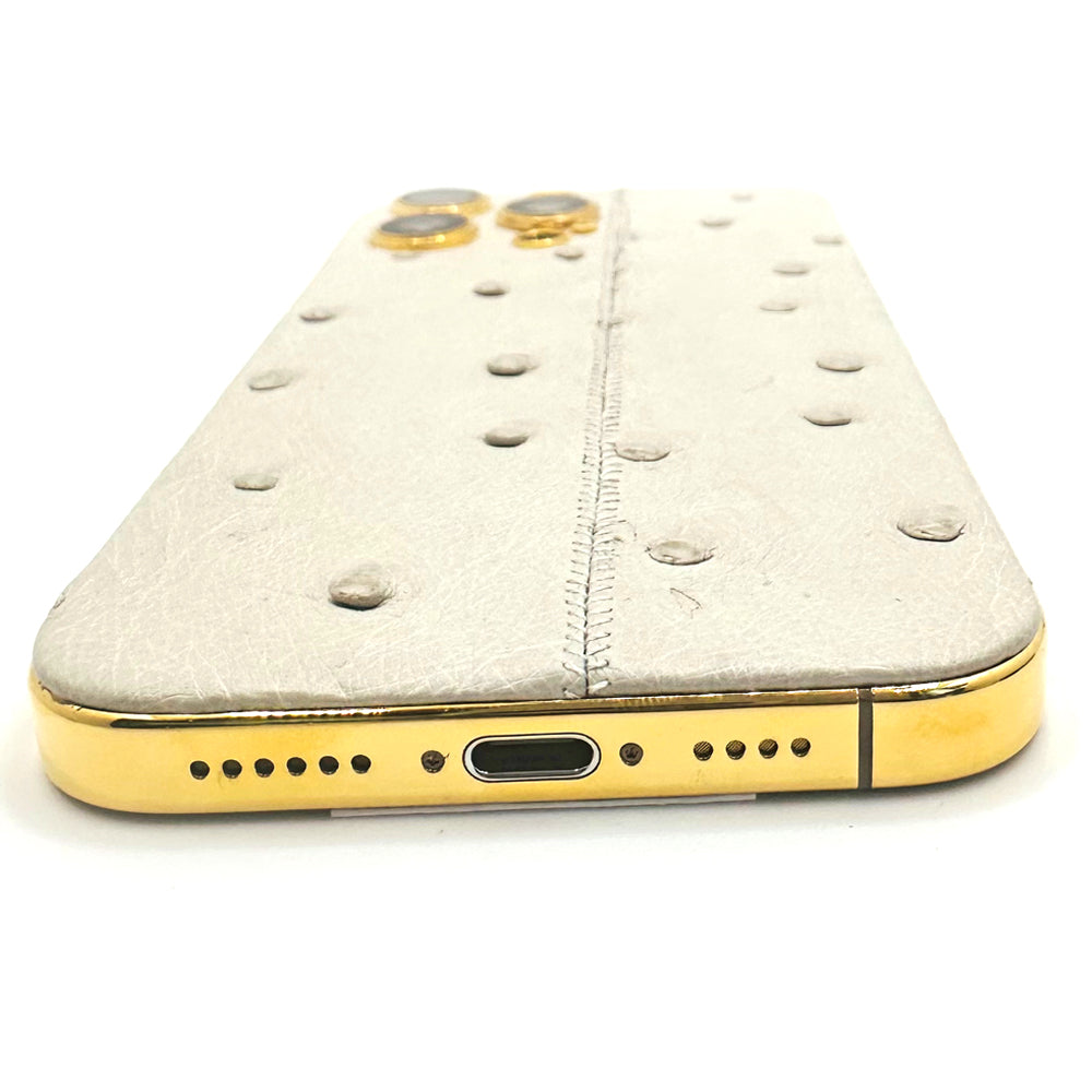iPhone 16 Pro Max - 24K GOLD + Ivory Leather Ostrich