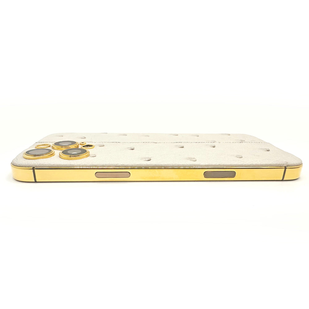 iPhone 16 Pro Max - 24K GOLD + Ivory Leather Ostrich