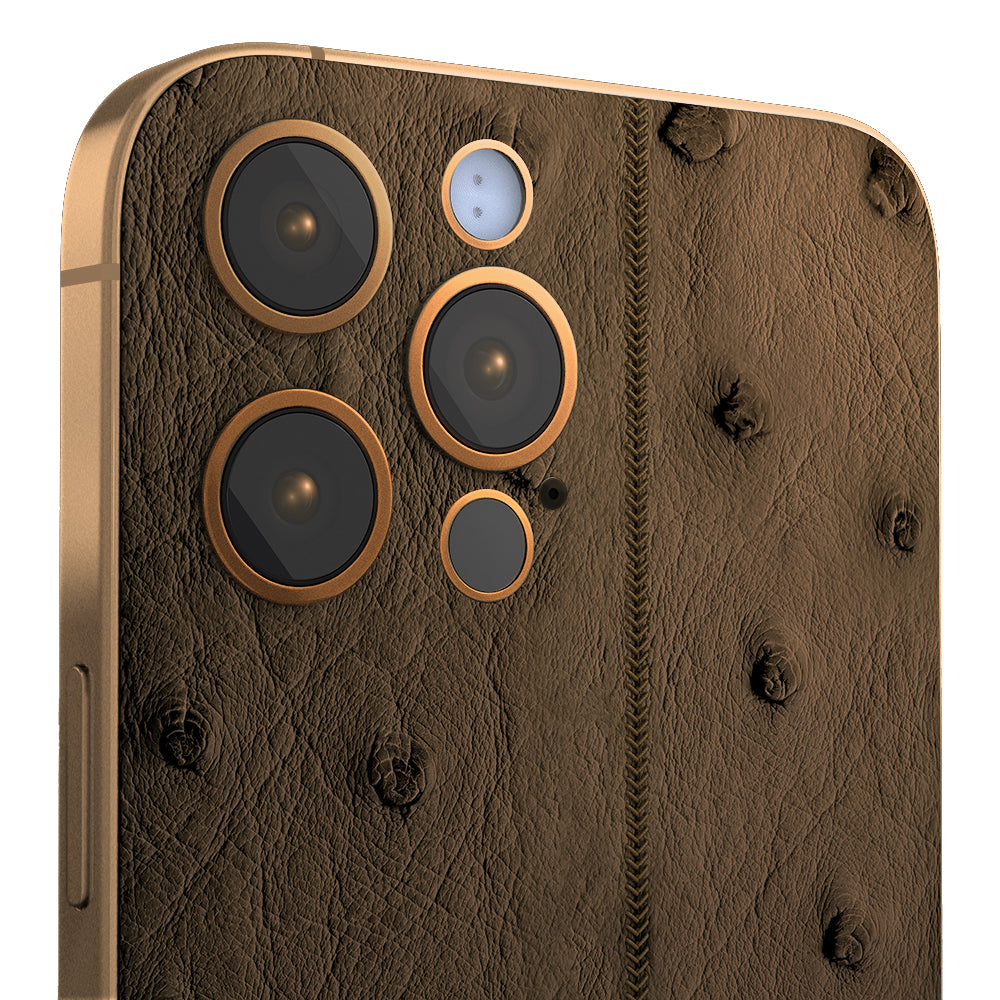 iPhone 16 Pro Max - 24K Rose Gold + Taupe Leather Ostrich