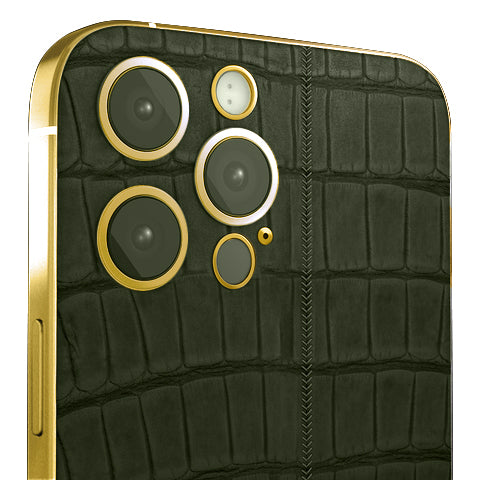 iPhone 16 Pro Max - Green Leather Alligator 24K Gold