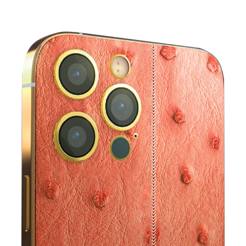 IPHONE 16 PRO MAX ORANGE LEATHER OSTRICH 24K GOLD