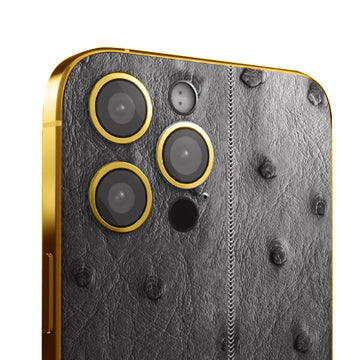 IPHONE 16 PRO MAX BLACK LEATHER OSTRICH 24K GOLD