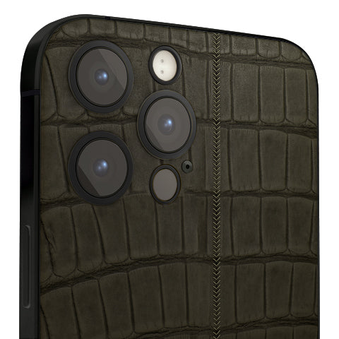 iPhone 16 Pro Max - Black + Olive Green Leather Alligator