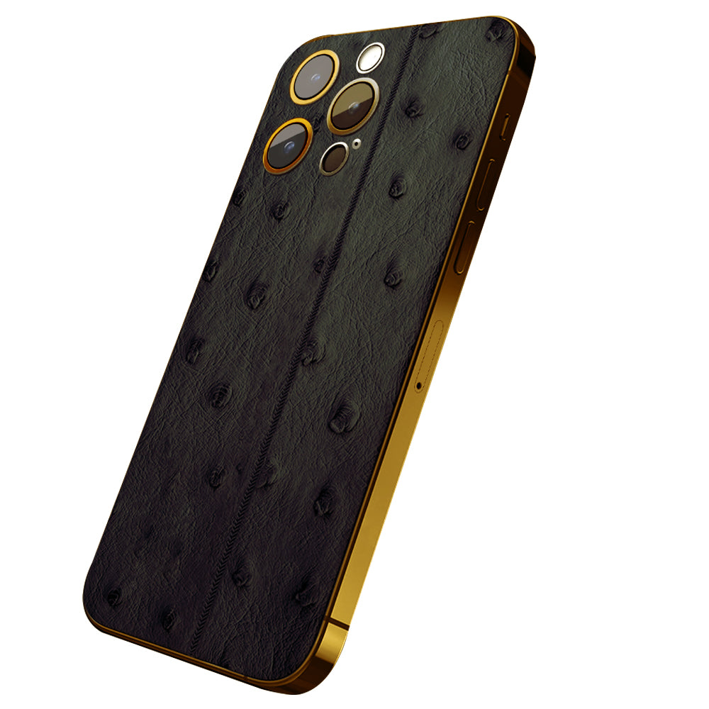 iPhone 16 Pro Max - Black Leather Ostrich 24K Gold