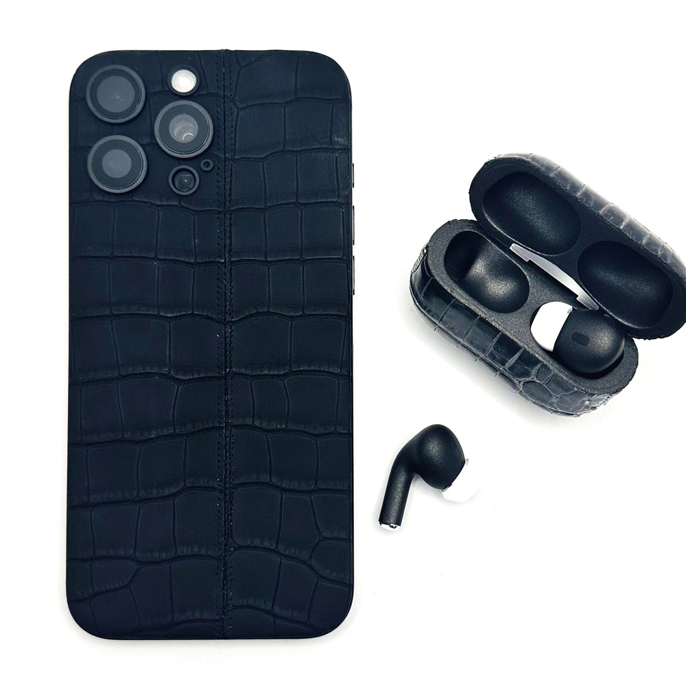 iPhone 16 Pro Max - Black+ Slate  Leather Alligator