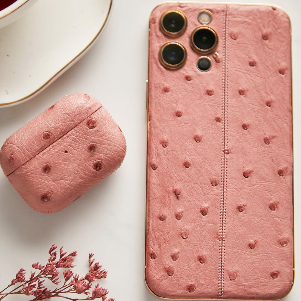 iPhone 16 Pro Max - Desert + Pink Leather Ostrich